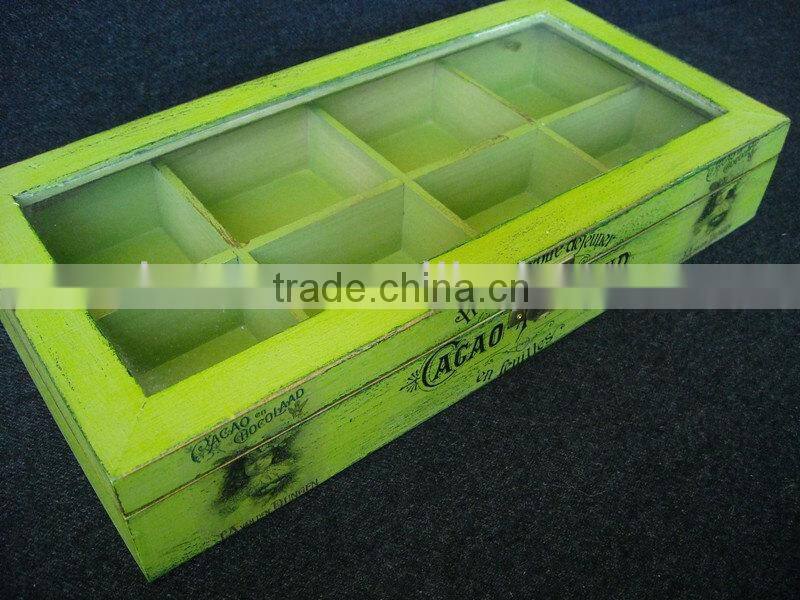 Antique wooden sundries storage box with glasses cover