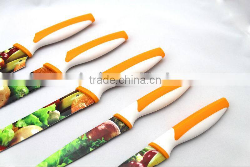 yangjiang Vegetable Pattern Non-stick Coating steel kitchen knives Set