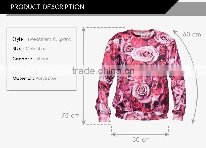 non hooded pink roses high quality 3d digital print fullprint crewneck sweatshirt spring autumn unisex custom oversized pullover