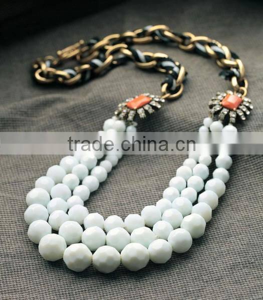 Triple strand white bead necklaces summer jewelry