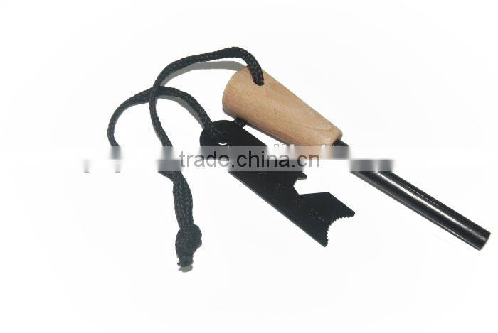 2014 New survival wood fire starter Emergency travel flint with wooden handle