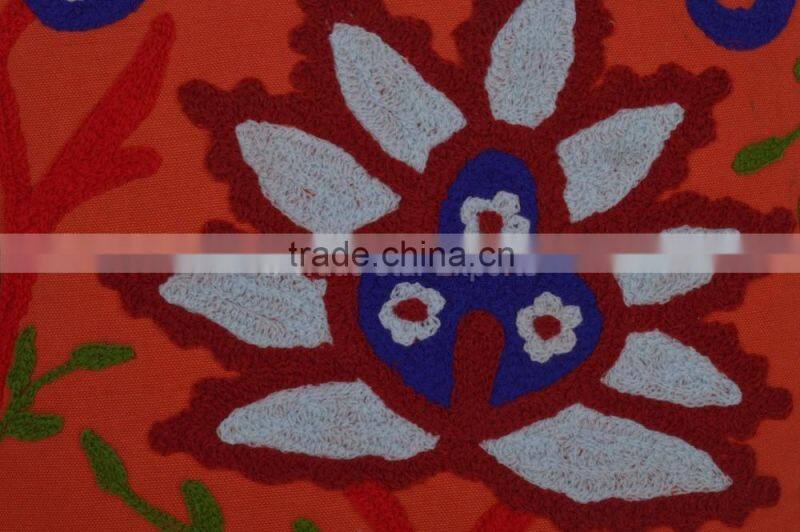 Suzani Embroidered Cushion Cover Boho Throw Indian Pom Pom Pillow Cases 16x16