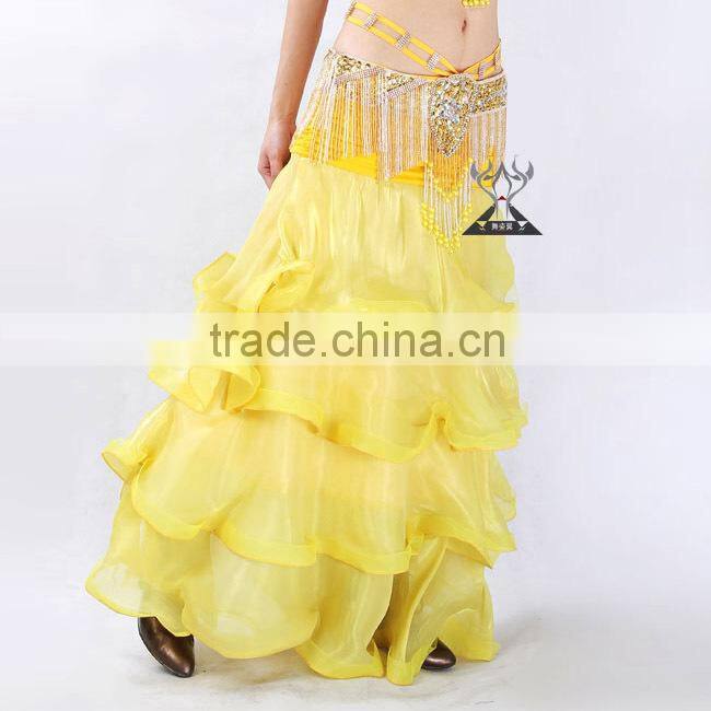 4 Layers Blue Satin belly dance circle skirt