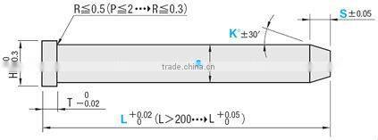 Straight Center Pins With Tip Processed -High Speed Steel SKH51/Shaft Diameter (P) Designation (0.01mm Increments) Type-