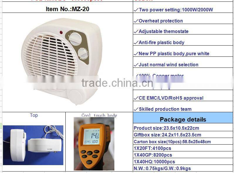 fan heater electrical heater electric 220-240V plastic body material fan heater