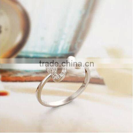 Micro pave setting cz heart shaped silver ring