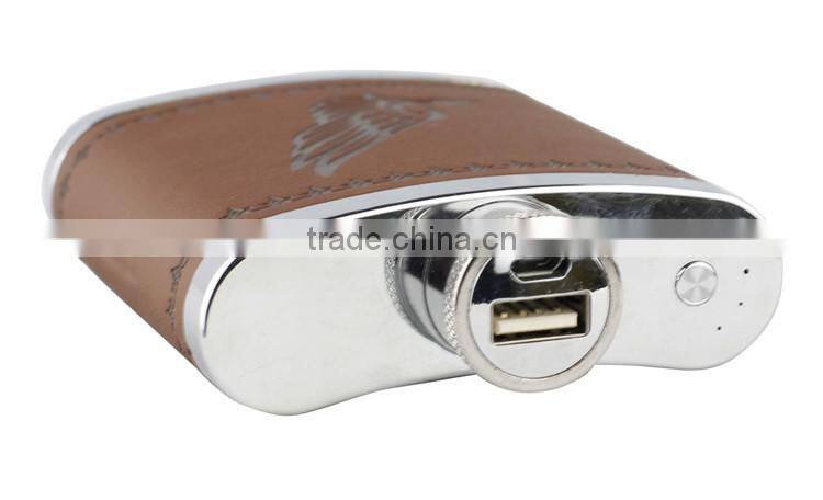 2016 new technology unique hip flask power bank 10800mah with unique PU leather products to sell