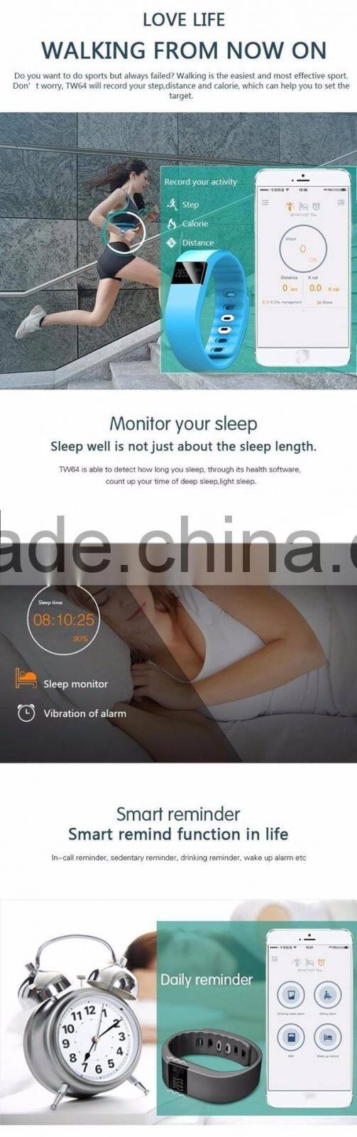 sport and healthy monitor waterproof TW64 smart band smart bracelet