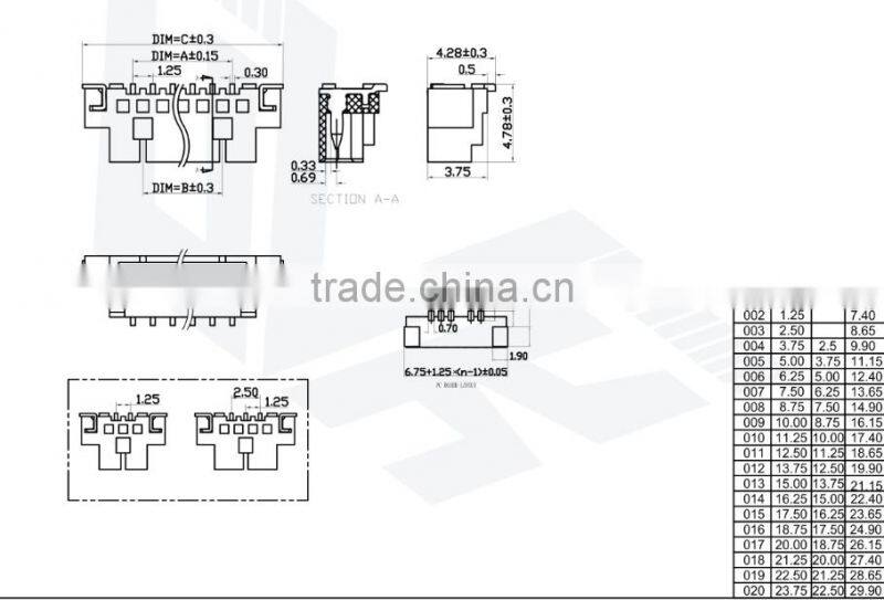 6 Pin 1.25mm Wafer Connector Top Entry SMT Type