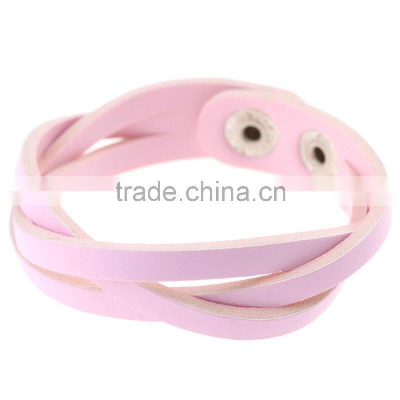 Handmade Weave Wrap Leather Snap Button Bracelet for Men and Women Gifts