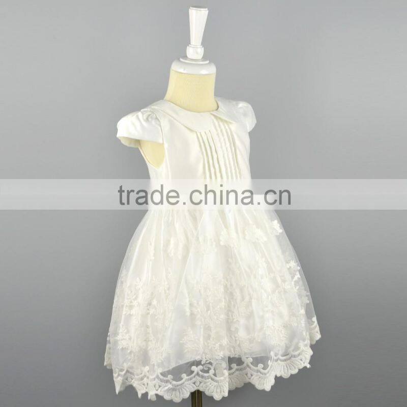 New Fashion White Flower Girl Dress Lace Satin Fabric Ruffle Patterns Wedding Baby Dress Children Communion Girl Dress 2-6 Years