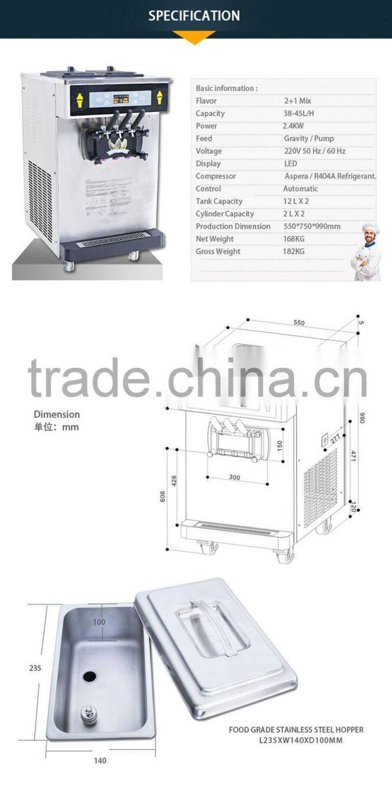 Chinese mixed flavor cheap small soft ice cream machine for wholesale