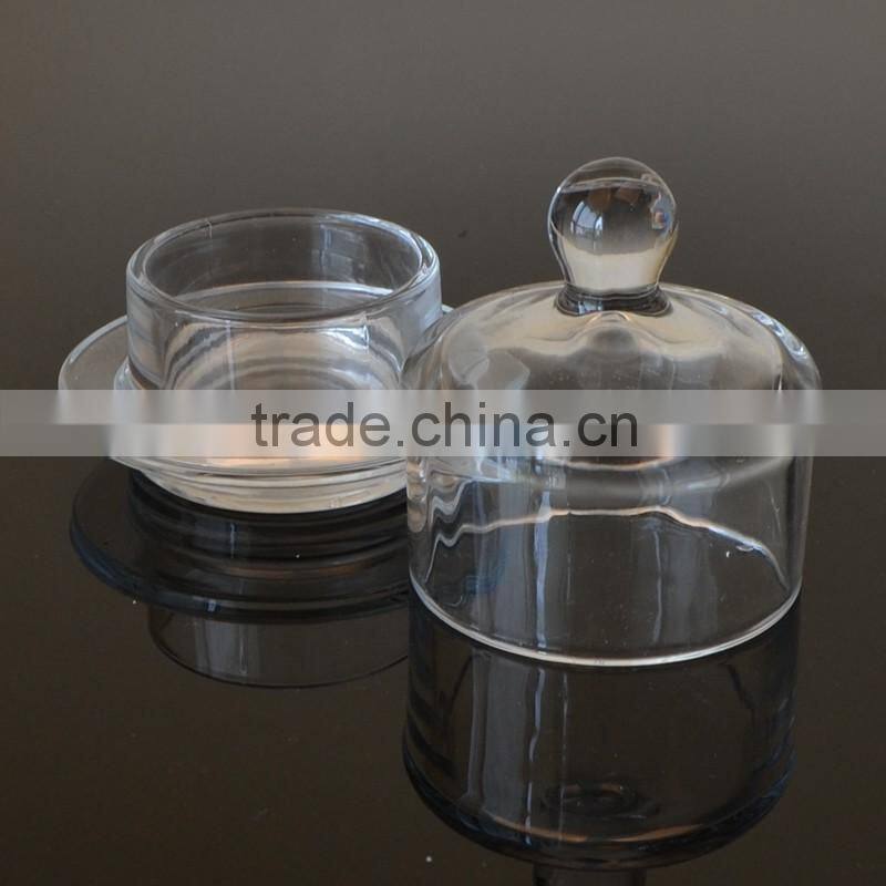 Round Shape Glass Dessert Container Glass Plate with Saucer and Lid