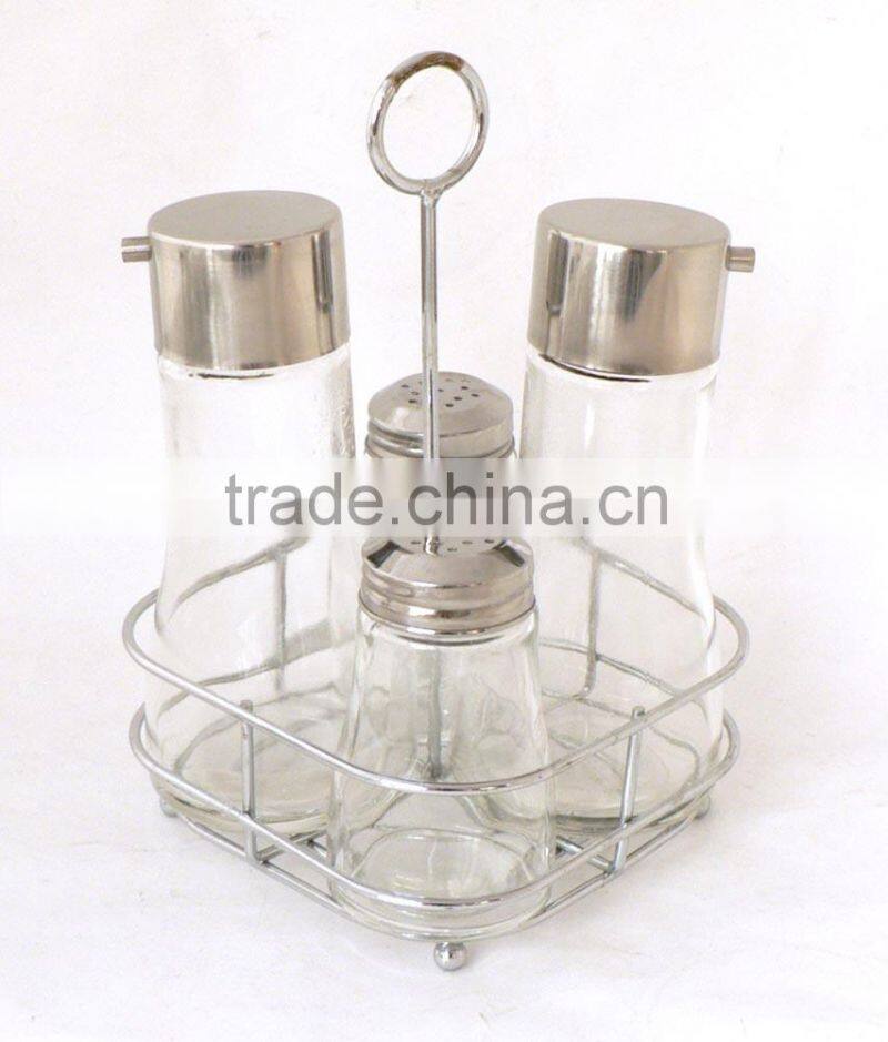 kitchen cruet glass condiment set glass spice jar with metal lids