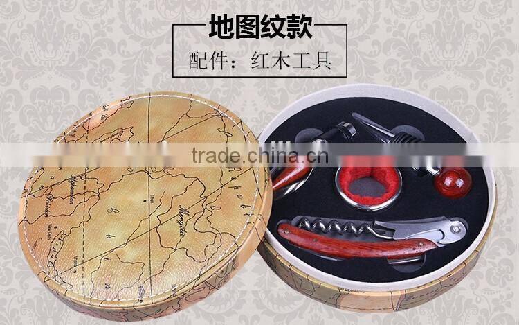 Promotional Wine Bottle Leather Holder Wine Bottle Carrier Gift Box For Single Bottle With Wine Tool Set, Black Color