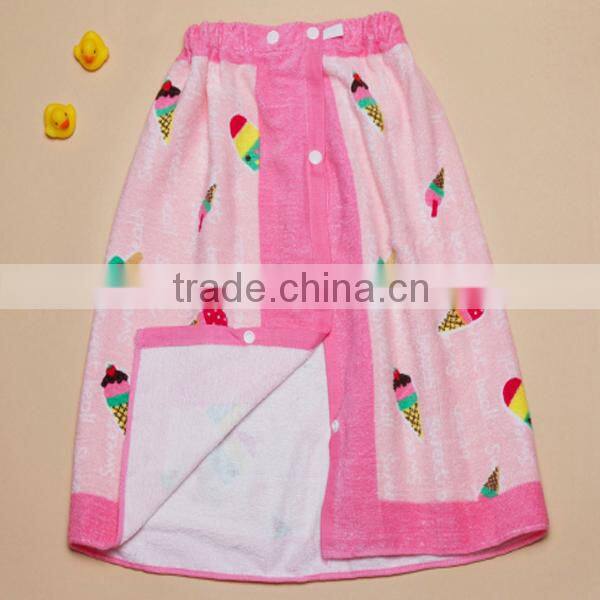2015 Hot sell 100% cotton terry velour lovely cat printed bath towel skirt for girls