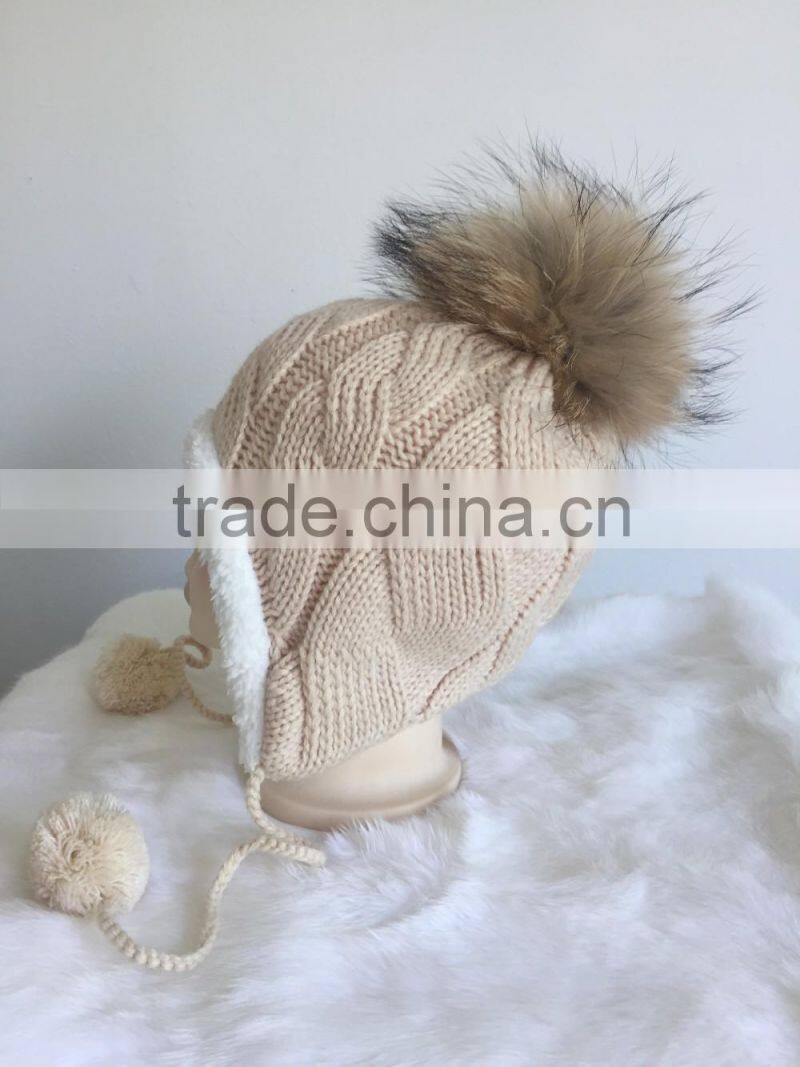 New Design Fur Pom Pom Hats Crochet Baby Hats Children Fur Bobble Hats