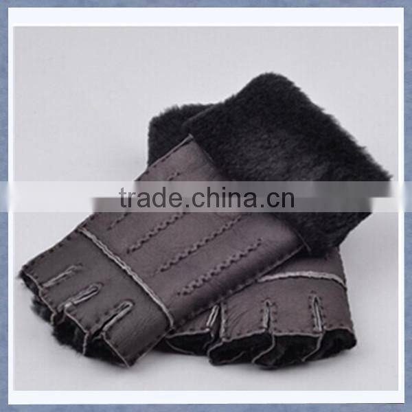 Sell Yellow Color Half Finger Sheepskin Fur Gloves and Mitten For Lady