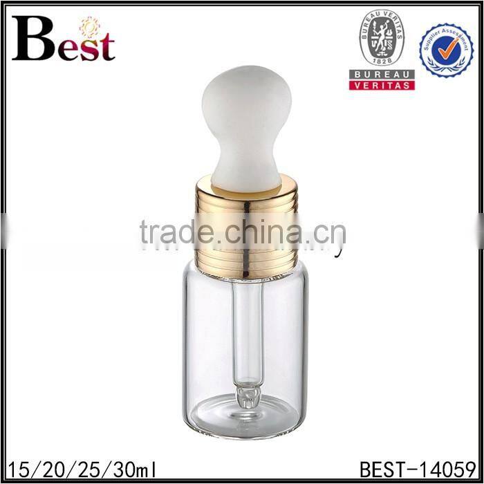 15ml 20ml 25ml 30ml clear glass bottle with aluminum collar big rubber dropper