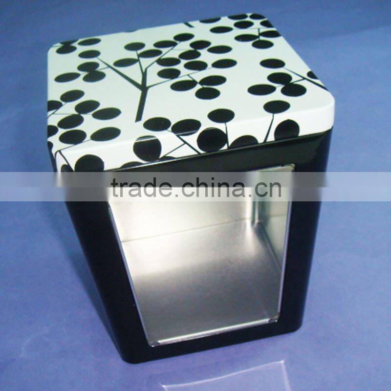 Ladder shaped tin packaging box with PET window