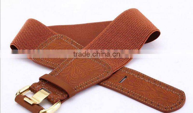new style ladies and women fashion zinc alloy buckle all-match carved elastic super side waist belt