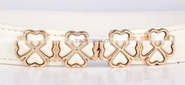 Fashion white pu slimming belt lady with alloy flower fittings elastic belt SWF-W15062904