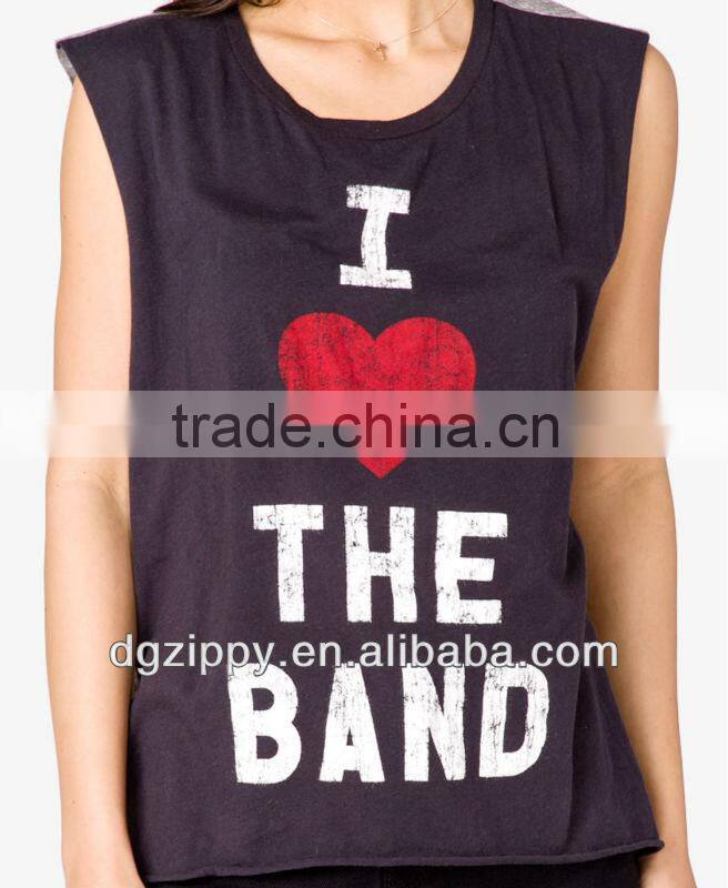 2013 Fashioin women sleeveless muscle tee/t shirt design made in china