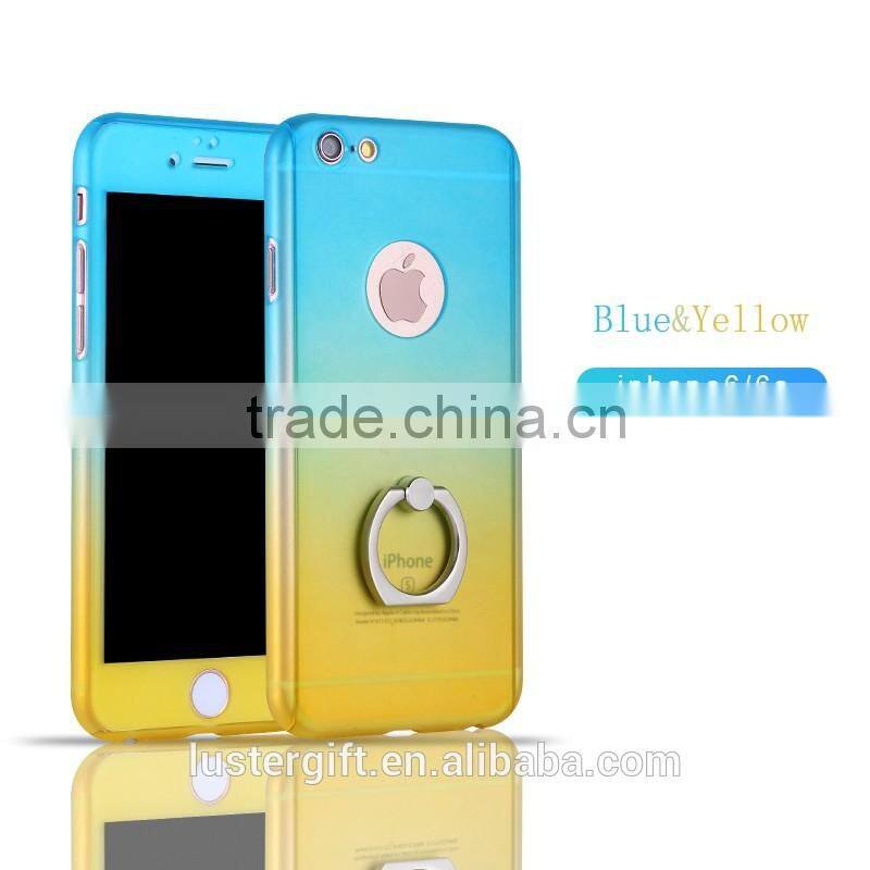 3 in 1 Phone Case with Rotating Ring Kickstand Tempered Glass Screen protector 360 Full body Cover Case for iPhone 6 6S