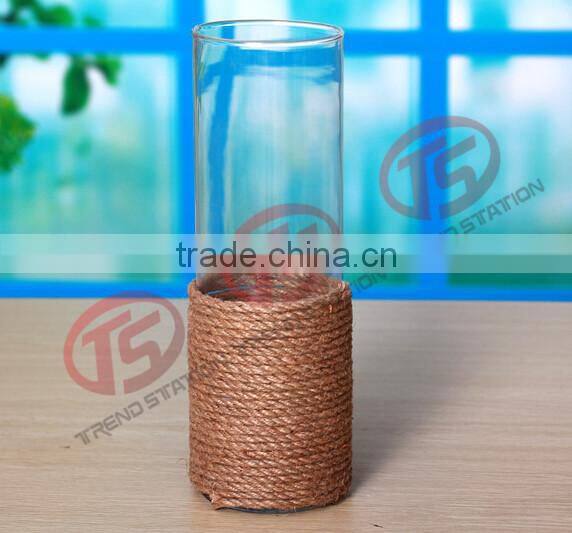 Glass candle hoder with rope decoration set of 5