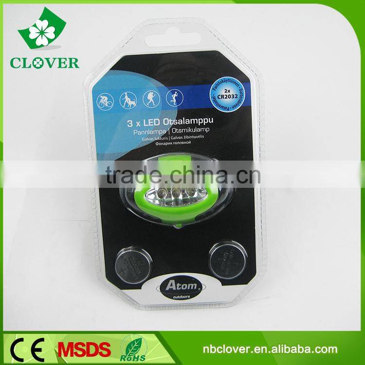 2*CR2032 battery led moving ABS material 3 led head light for outdoor camping