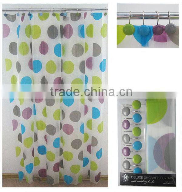 classic round pattern design peva shower curtain with resin hooks