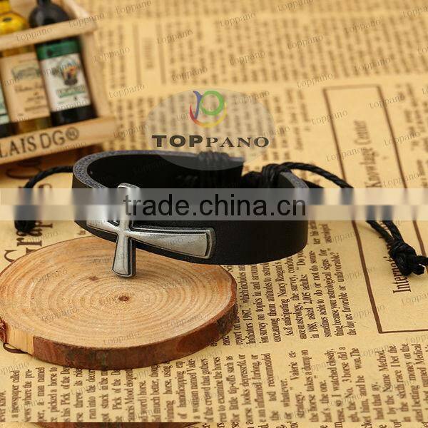 hot sale charming design black leather bracelet metal angel charm