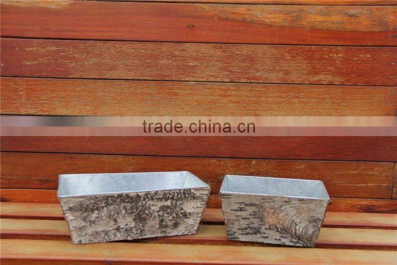 Simple Wooden Design Christmas Decoration Garden Outdoor Metal Bark Flower Pot for 2016 Christmas Square Metal Bark Flower Pot