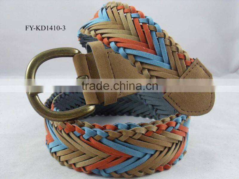 shine colorful woven pu leather fake leather belt for girl