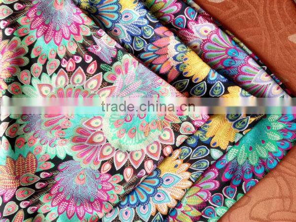 colorful peacock spread its tail picture printed thin soft smooth silk chiffon 100% polyester