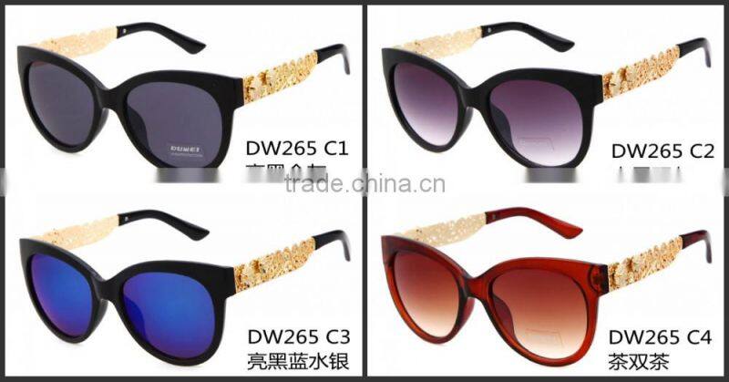 Fashion Women Cat eye PC frame with Metal flower Temples Roller Blank Bolle Sunglasses