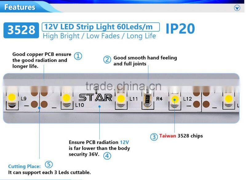 5m 600leds waterproof smd 3528 led strip light warm white color light