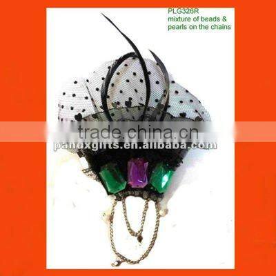 LACE ACRYLIC STONE AND FEATHER PARTY CORSAGE