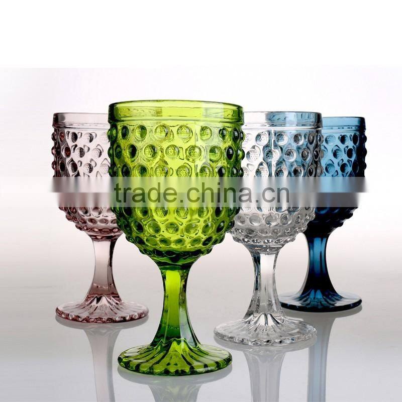 embossed thick colored stem wine glass