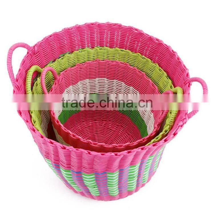 Wholesale 2-handles bright mix colors plastic weave dirty clothes basket