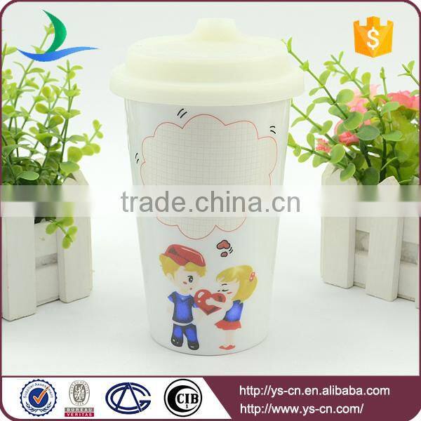 Promotional double layer ceramic travel coffee mug with lid China Factory