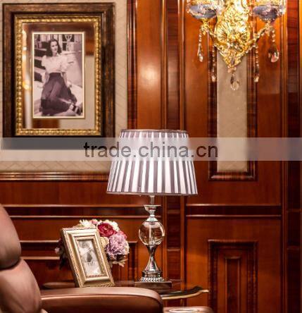 Silver electroplate metal K9 clear crystal lamp body table lamp with fabric lampshade