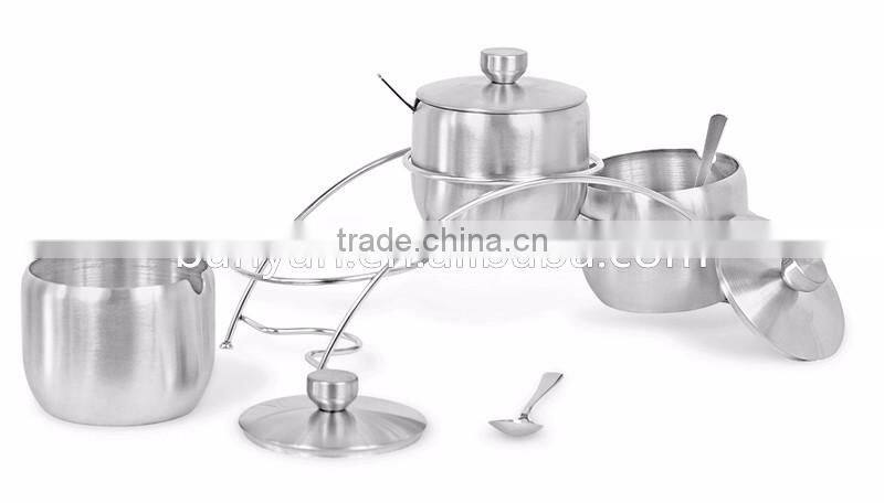 Stainless Steel Condiment Set Seasoning Containers with Stand and Spoons
