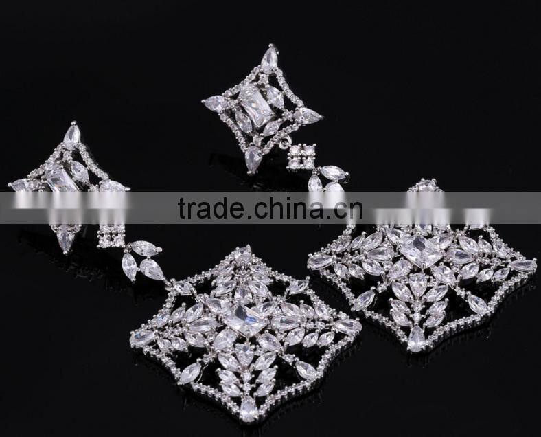 Wholesale Stock Small Order Fashion Women Long Style Rhombus Zircon Earring