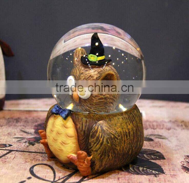 3d resin Witch owl figurine water globes halloween snow globe