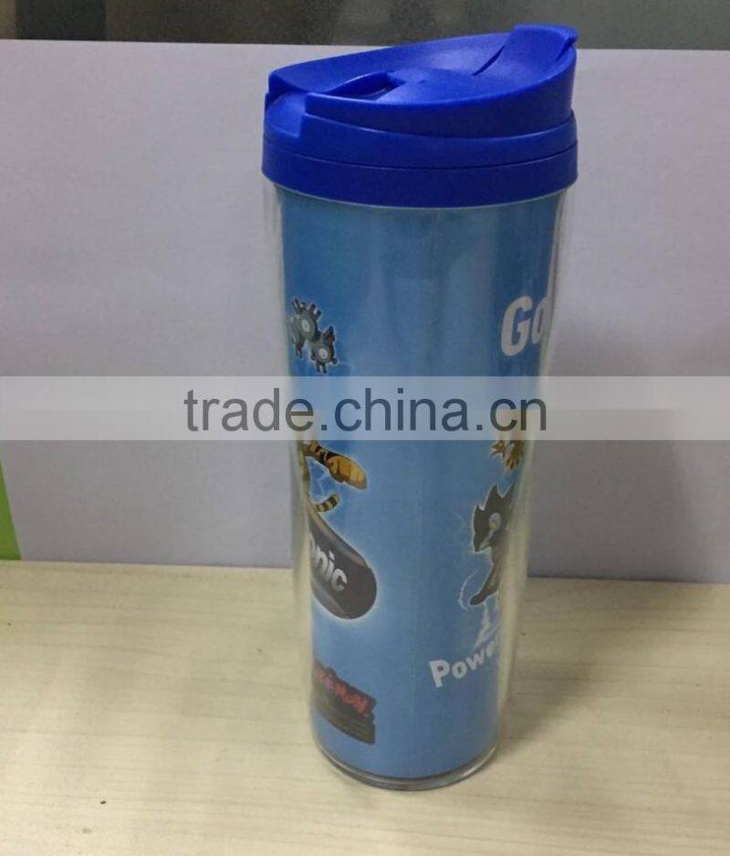 hot sale plastic double wall mug 350ml with customized logo