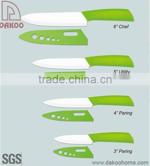 4 Pieces Color Handle Zirconia Chef/Paring Knife with Acrylic Stand