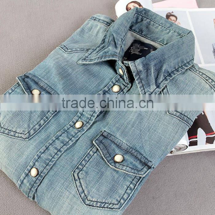 Women denim shirt/blouse, long sleeve shirt/blouse, Women vintage denim shirt/bouse, stone washed denim shirts/blouse