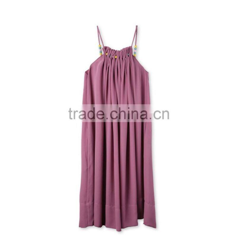Latest Childern Lilac Gathered Neckline Colorful Beads Kids Beautiful Model Frock Neck Design Dresses HSd5107
