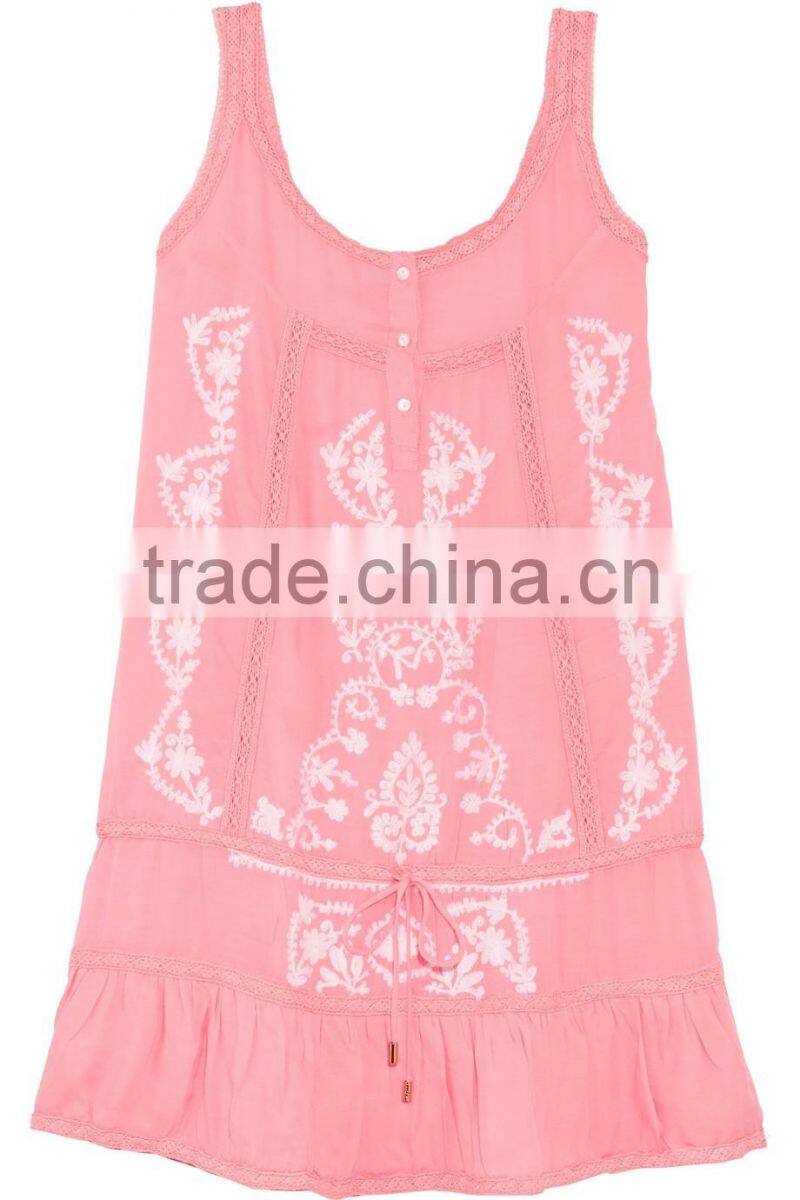 Pretty Boho Crochet-Trimmed Mexican Embroidered Semi-sheer Voile Beach Mini Dress Names Of Girls Dresses HSD5890